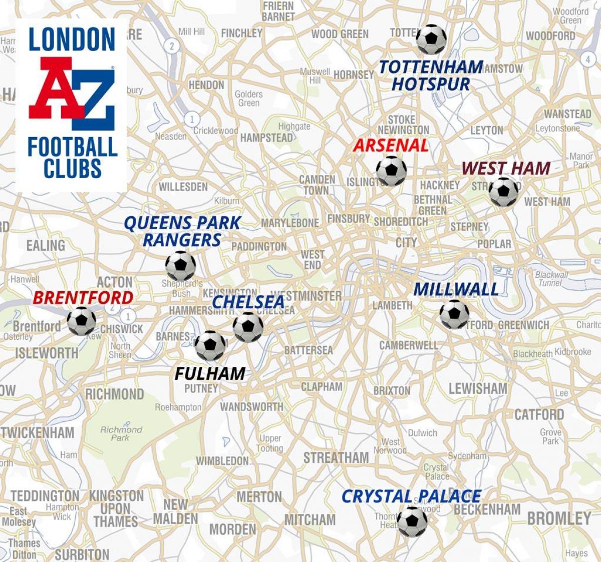 карта футбольные стадионы в Лондоне