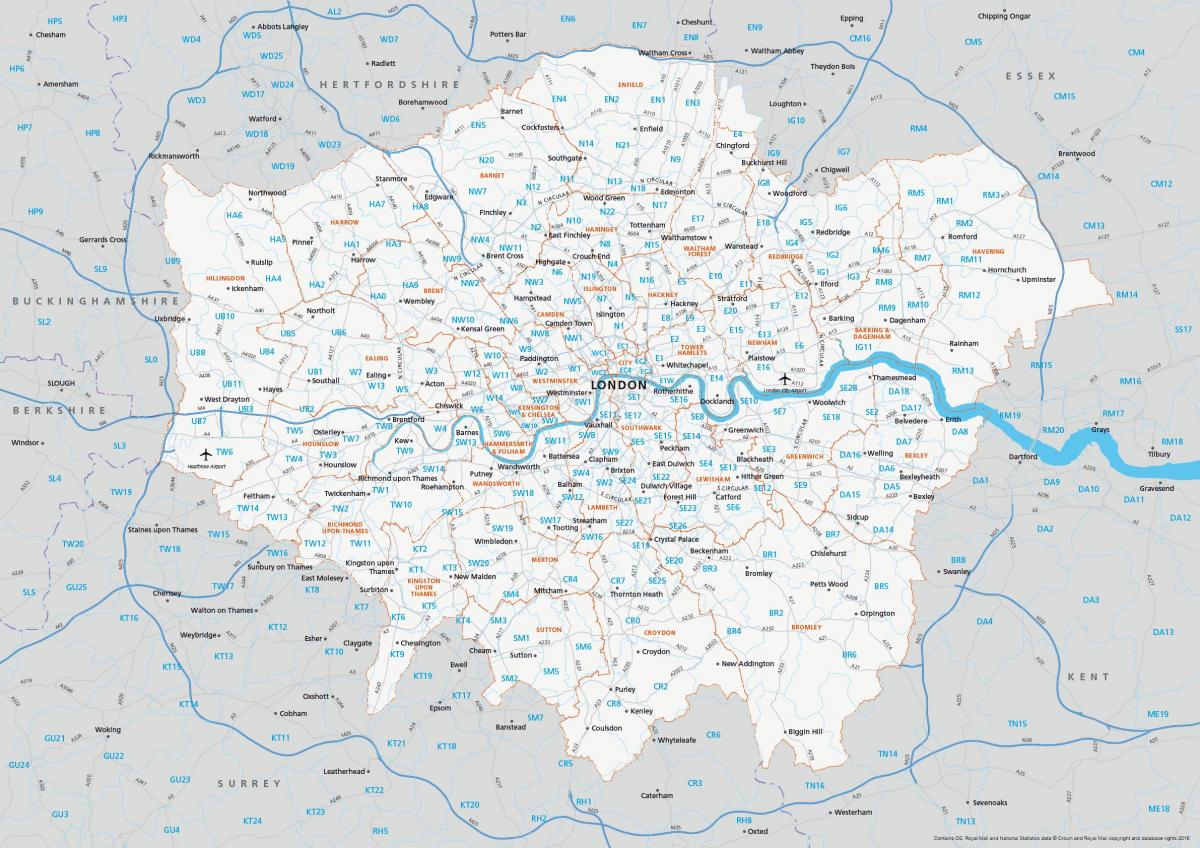 Почтовый индекс карта Лондона