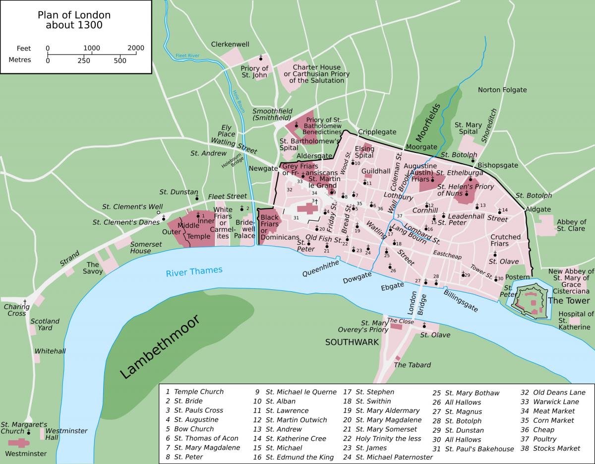 карту средневекового Лондона