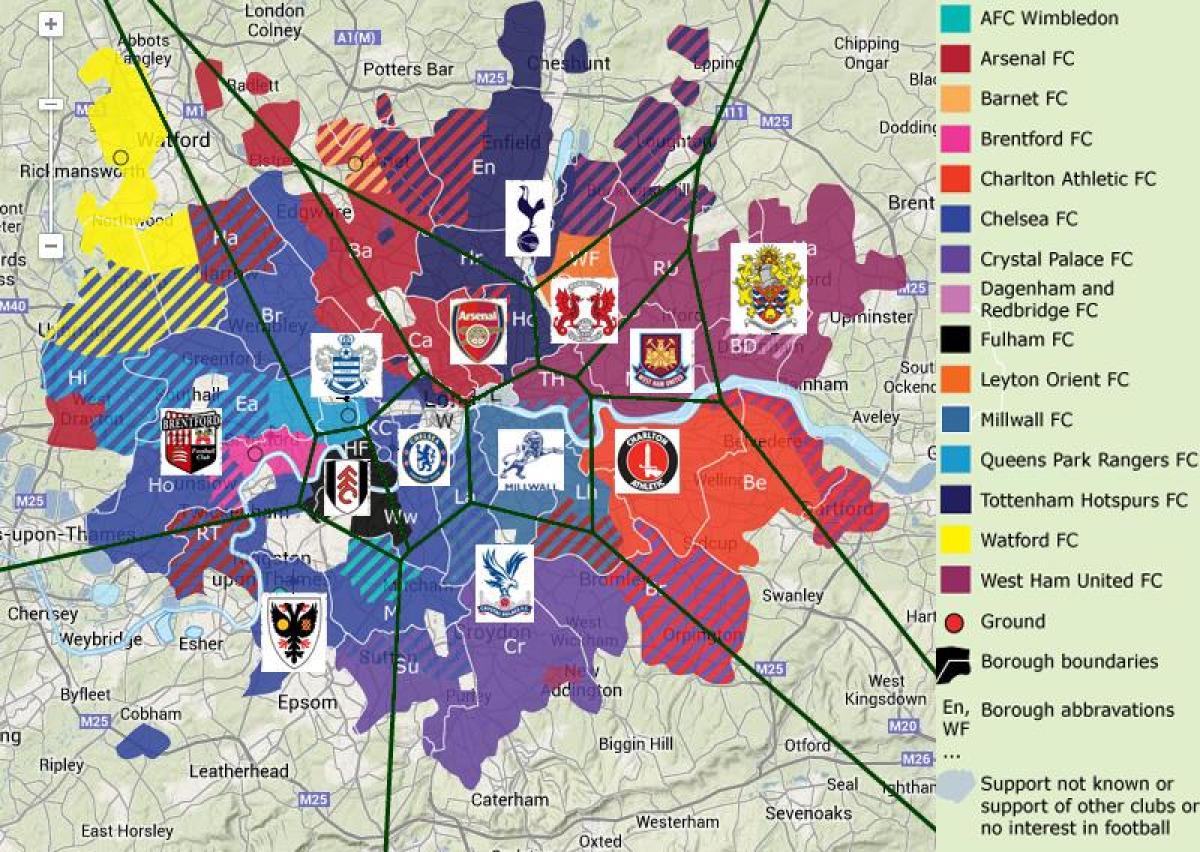 Лондонский футбольный командами карте