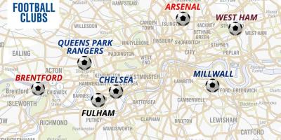 Карта футбольные стадионы в Лондоне
